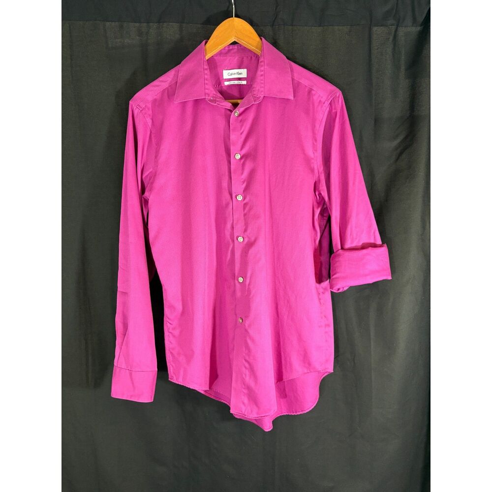 Calvin Klein Men's Slim Fit Non-Iron Dress Shirt - Magenta Pink (15.5 32/33)